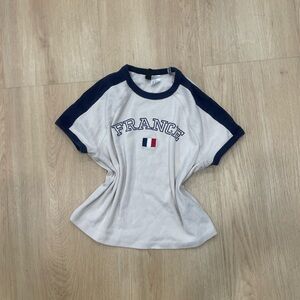 H&M cream and navy France baby tee Size M